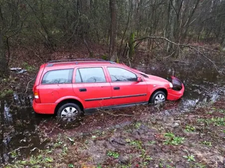 Auto wpadło do rowu z wodą