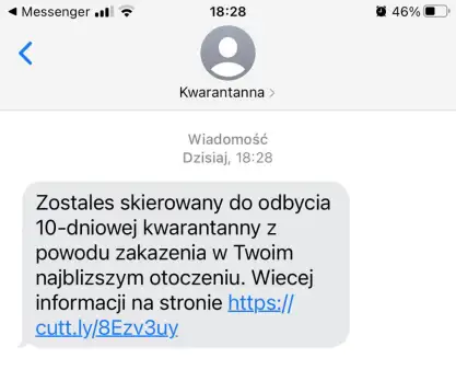 "Zostałeś skierowany do odbycia kwarantanny". Nie klikaj w link!