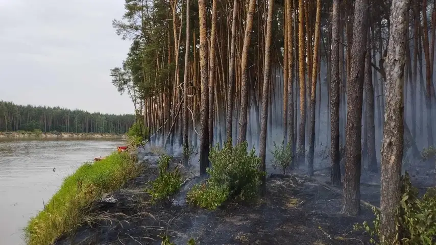 Łodzią do pożaru. Płonął las na wyspie