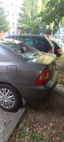Połamane drzewo uszkodziło samochody na osiedlowym parkingu